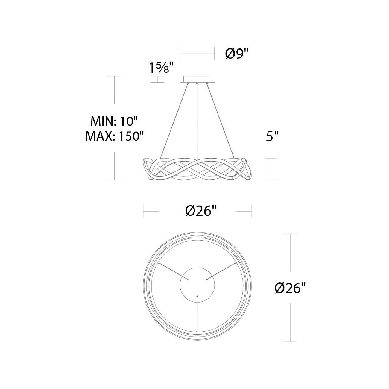Swerve LED Chandelier - line drawing.