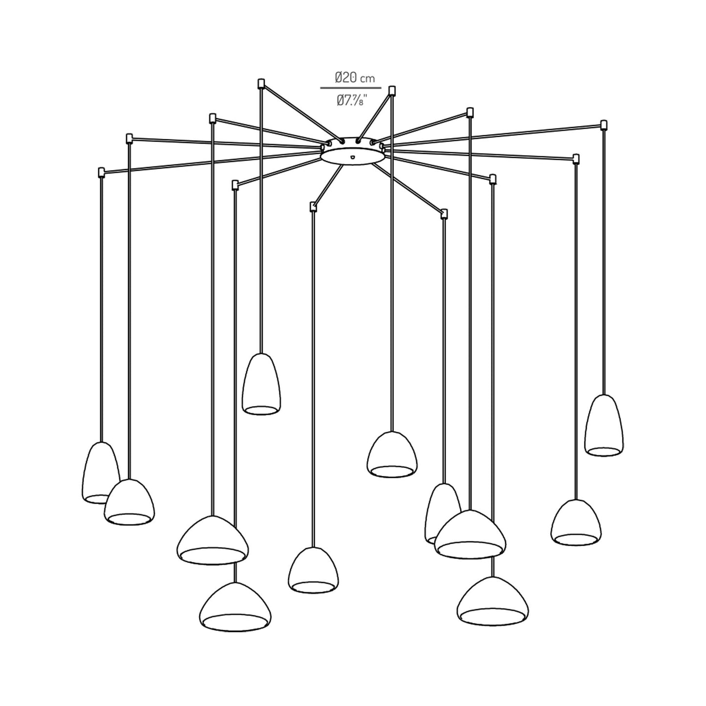 Dento Multi Light Pendant Light - line drawing.