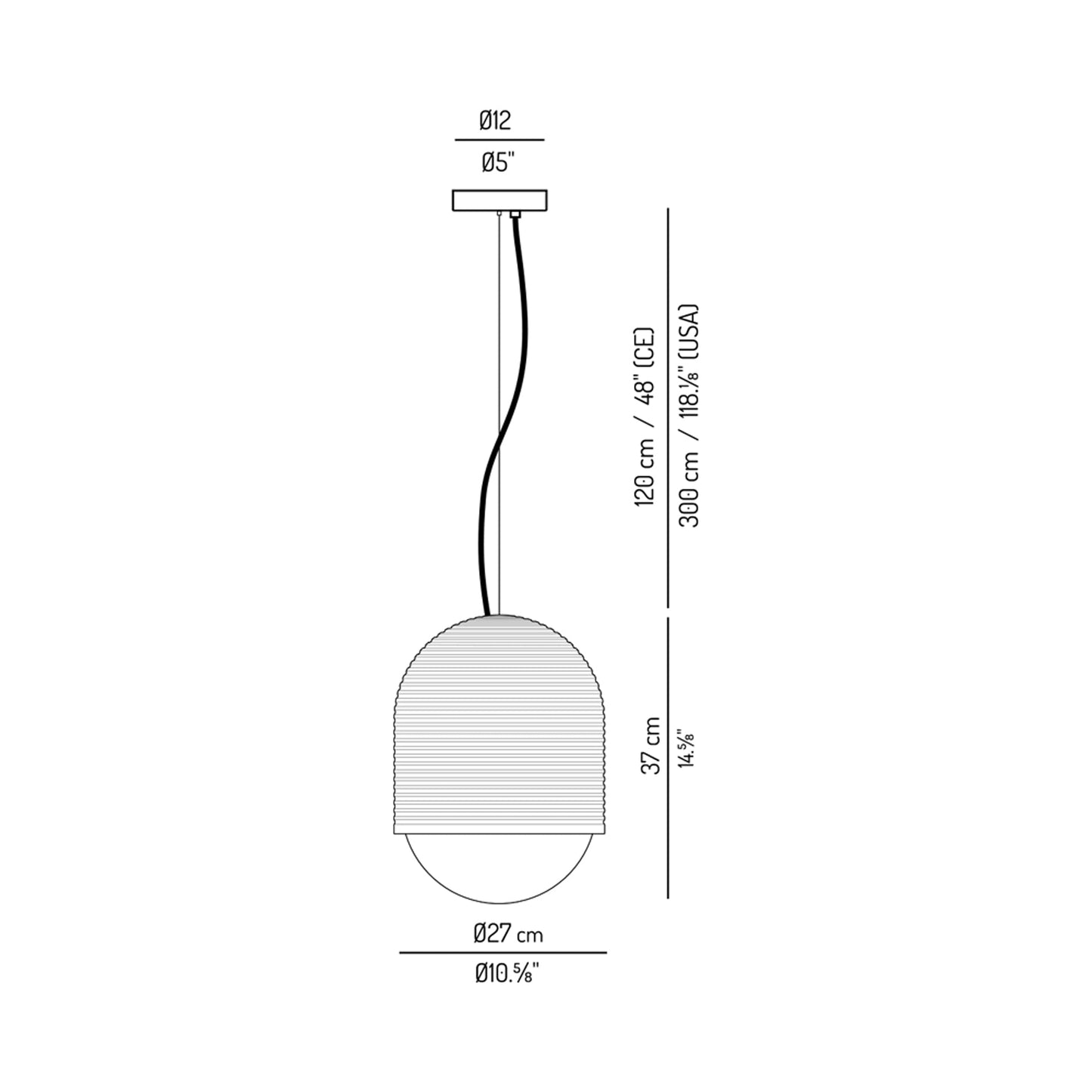 Nucli Outdoor Pendant Light - line drawing.