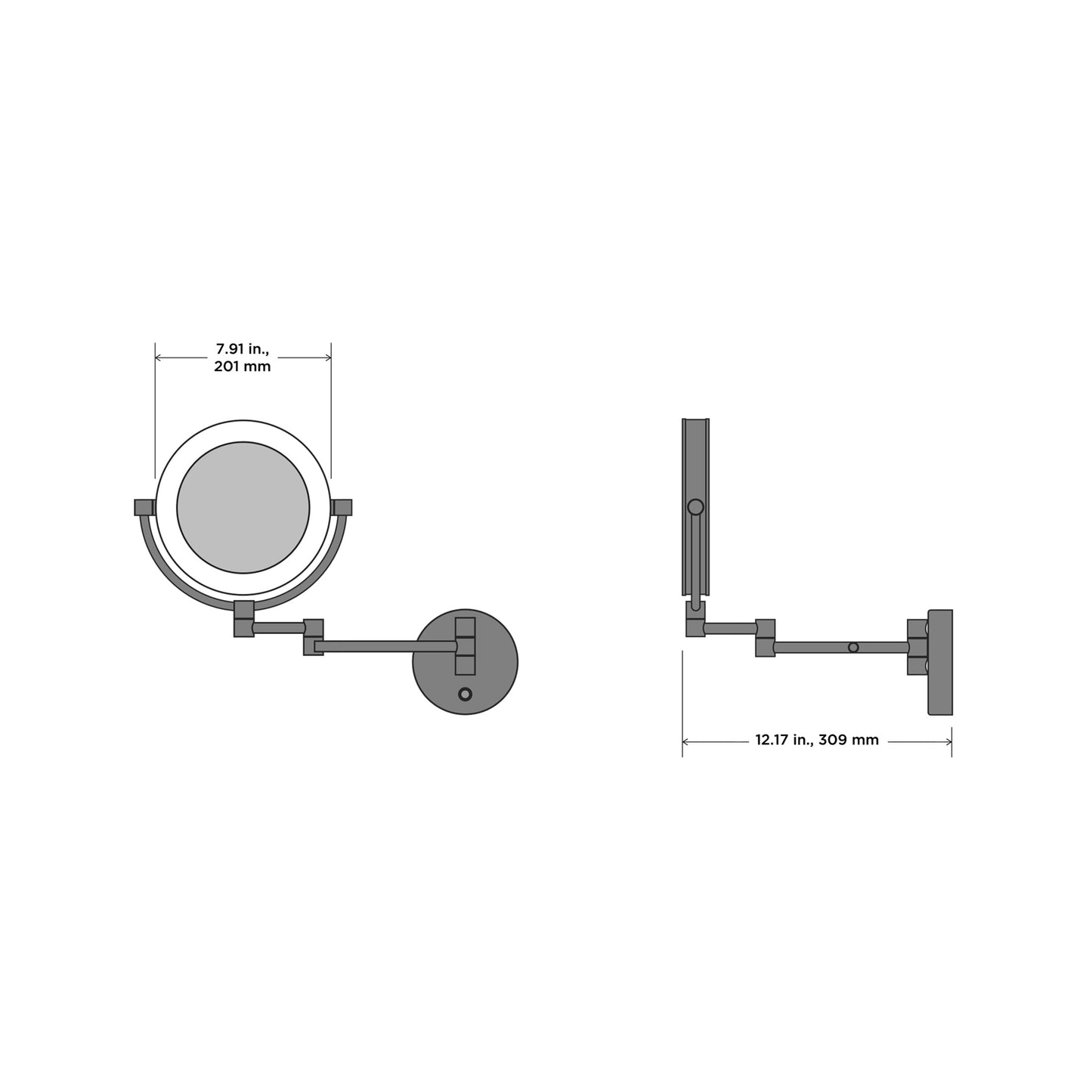 Charm LED Makeup Mirror - line drawing.