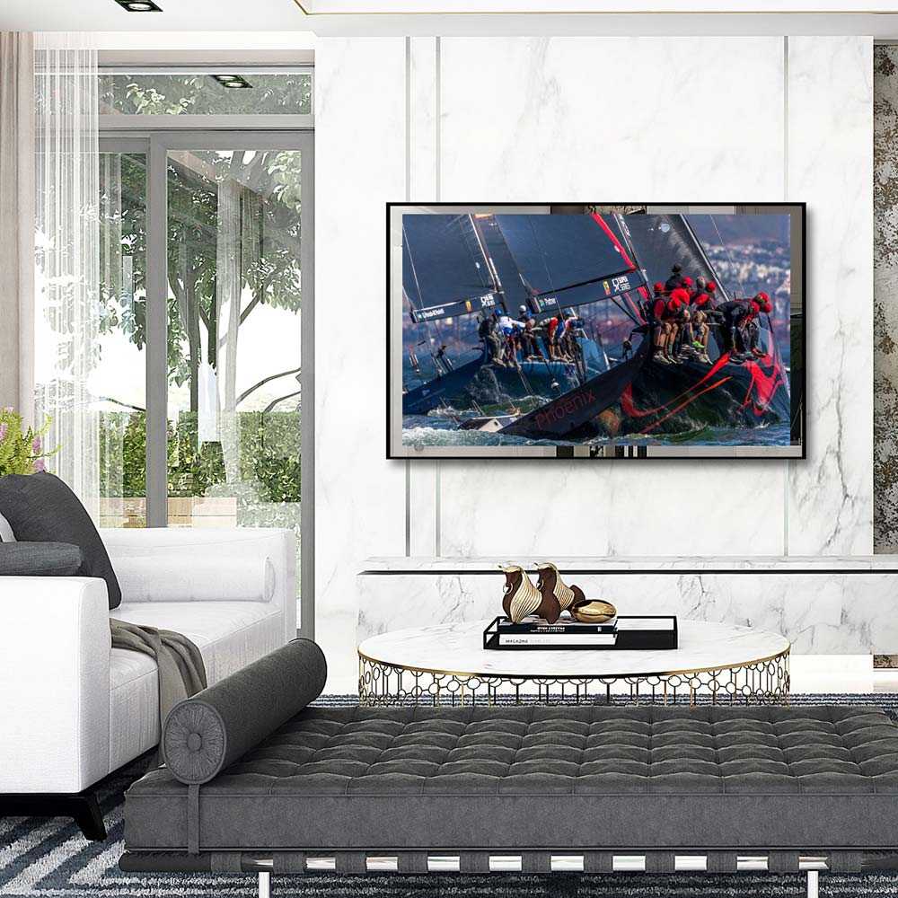 Eclipse Mirror TV Cover in living room.