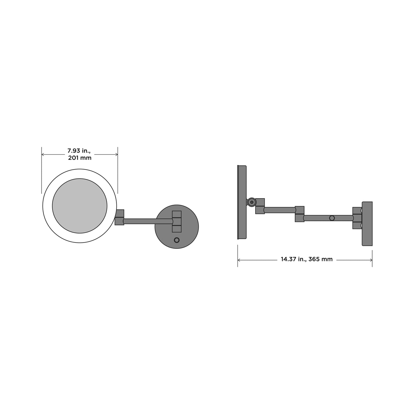 Glamour LED Makeup Mirror - line drawing.