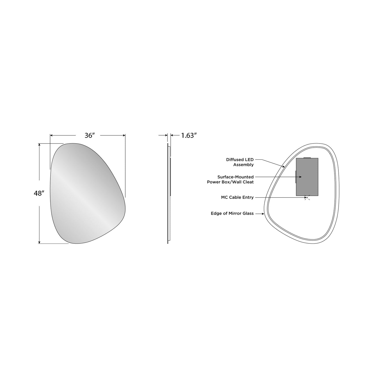 Petra LED Lighted Mirror - line drawing.