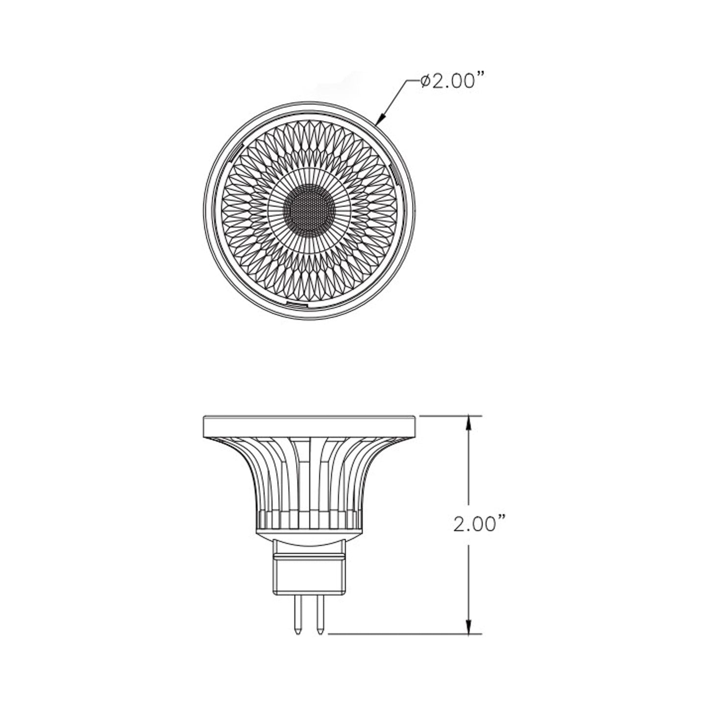 Emeryallen MR16 GU5.3 Base 12V DTW Mini LED Bulb - line drawing.