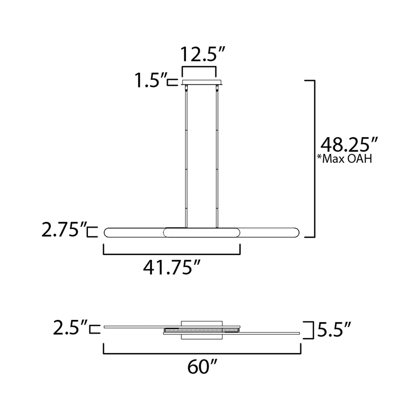 Belt LED Linear Pendant Light - line drawing.