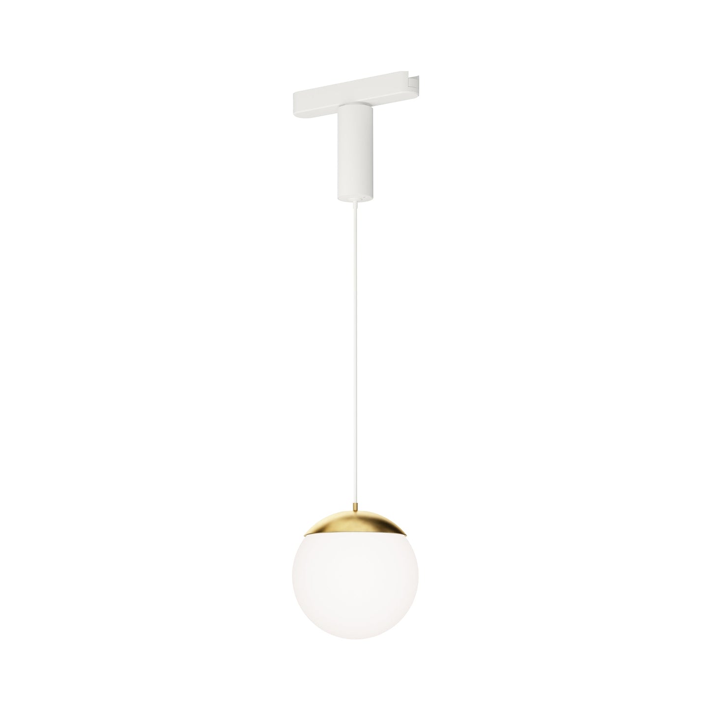 Continuum Track Snowball LED Pendant Light in White/Natural Aged Brass.