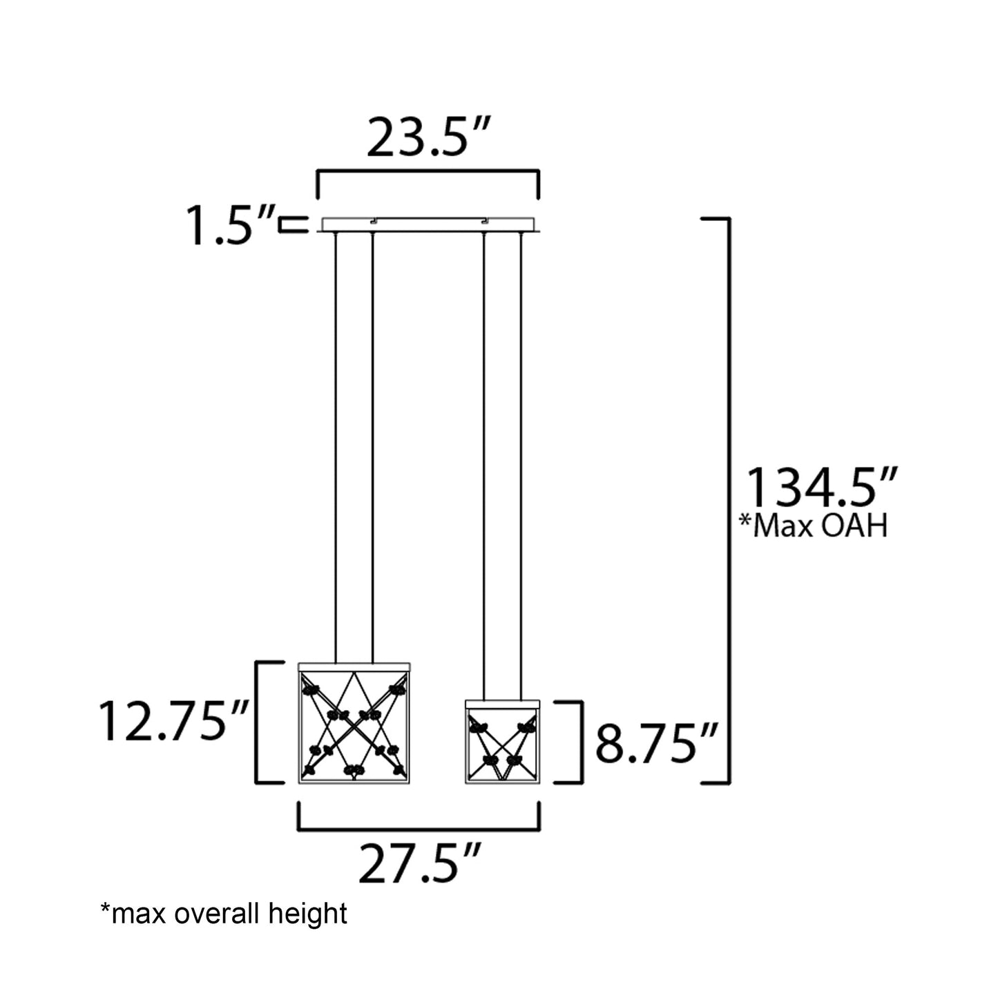 Entanglement LED Multi Light Pendant Light - line drawing.