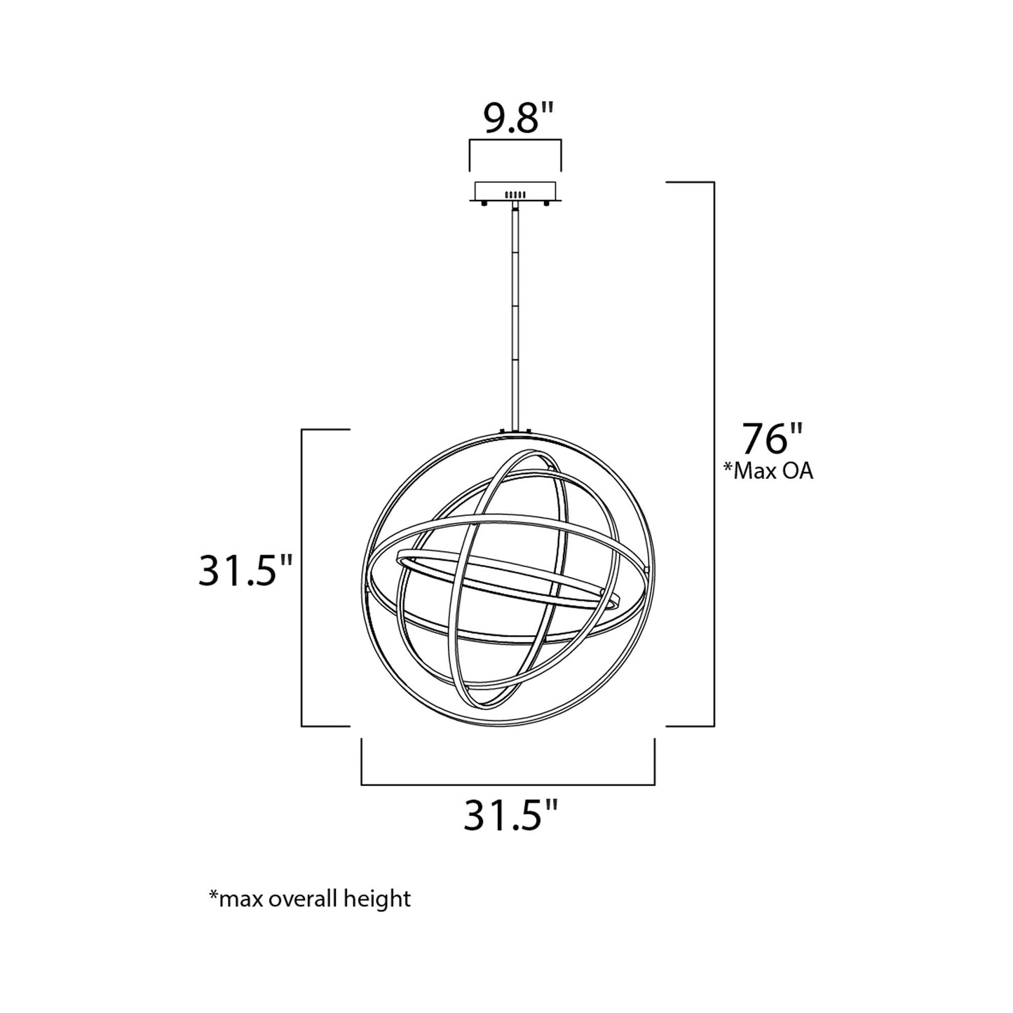 Gyro II LED Pendant Light - line drawing.