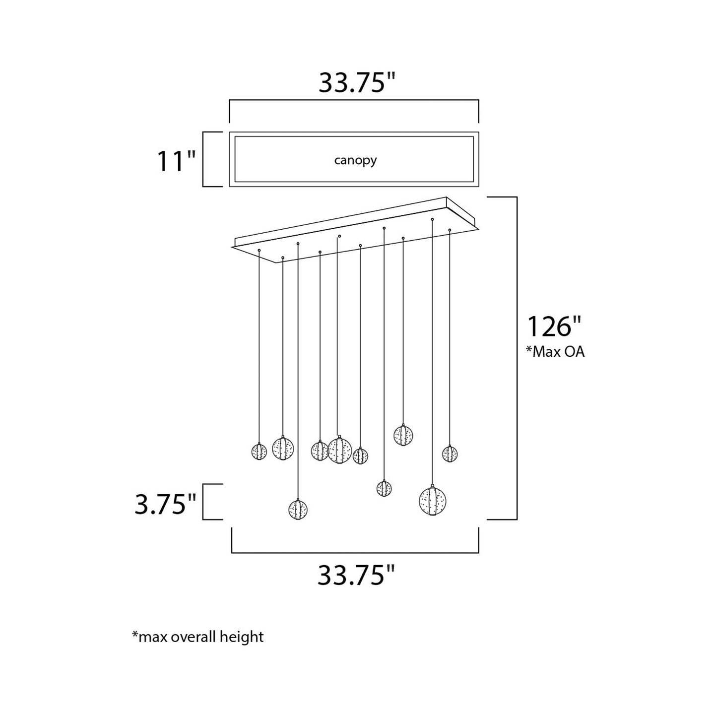 Harmony Linear Pendant Light - line drawing.