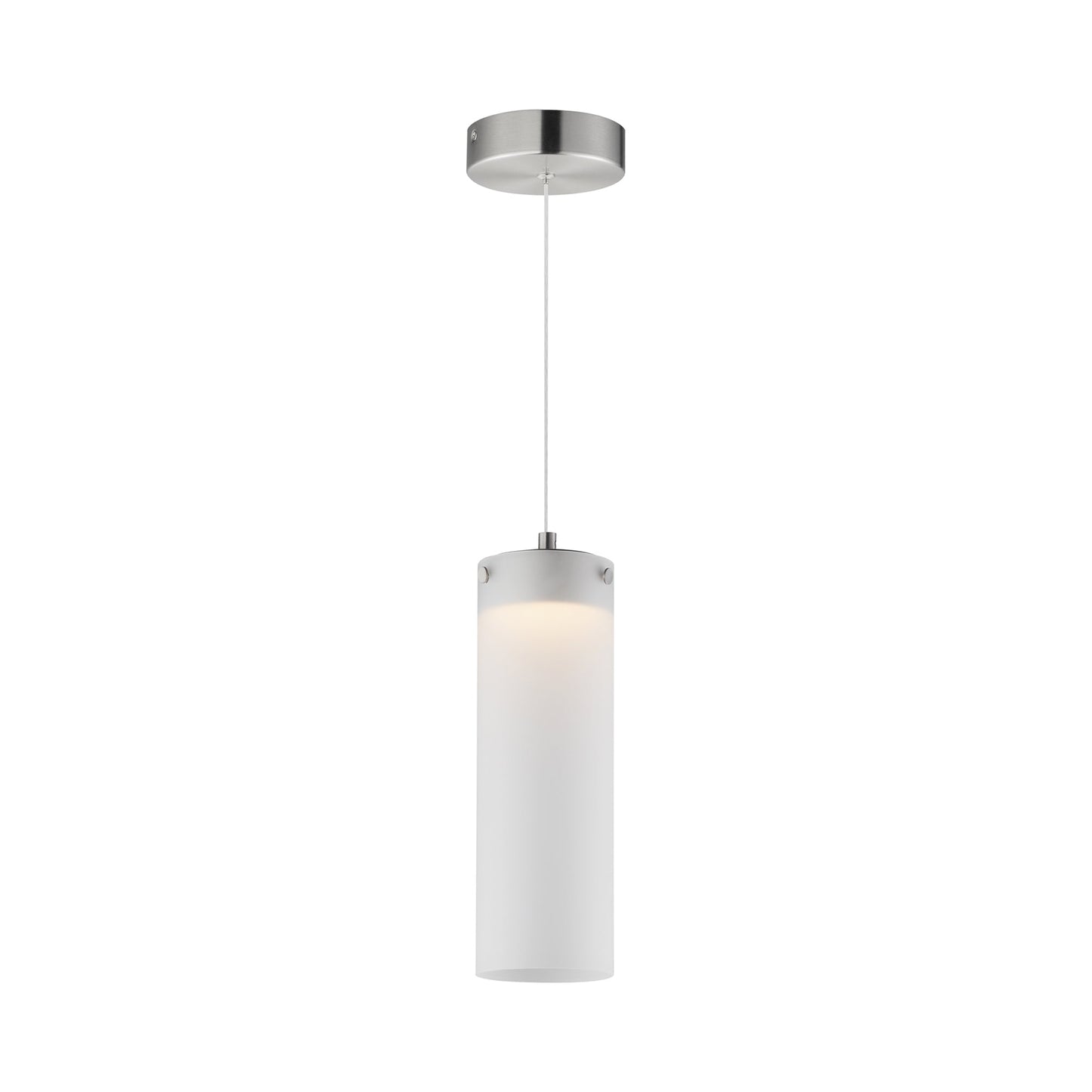 Highball LED Mini Pendant Light in Satin Nickel (12.5-Inch/Translucent Frost).