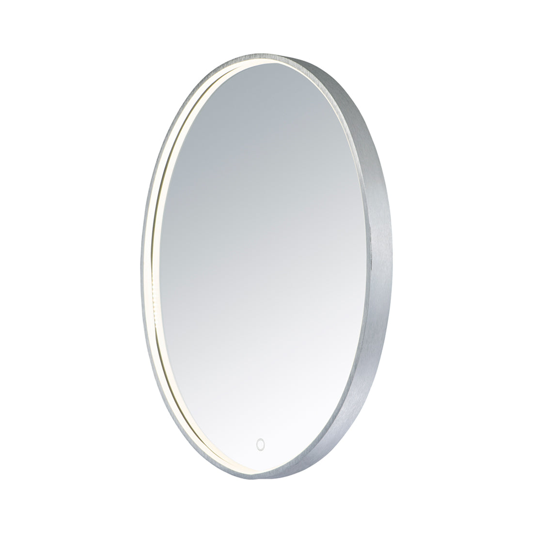 Mirror Oval LED Wall Mirror in Brushed Aluminum.
