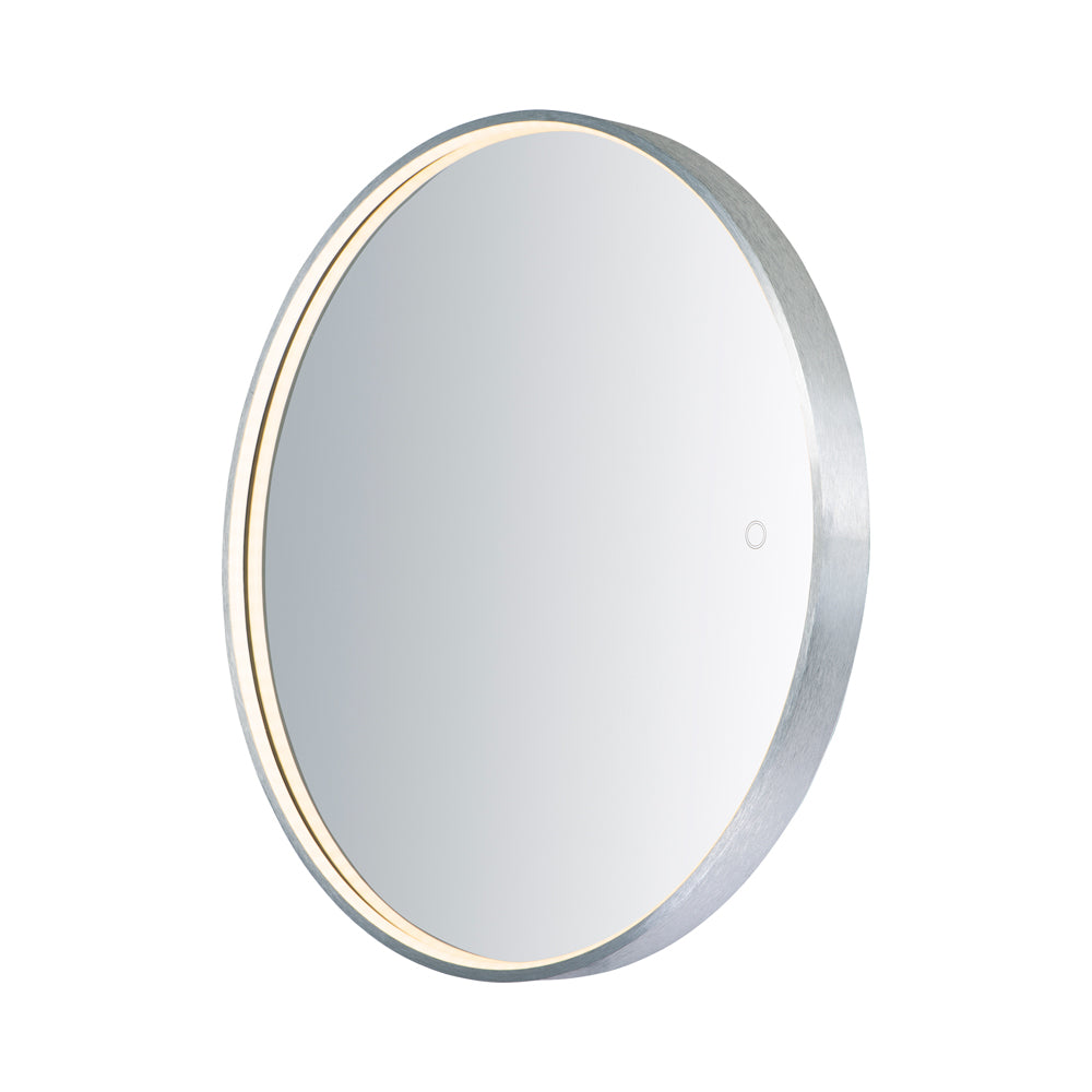 Mirror Round LED Wall Mirror in Brushed Aluminum.