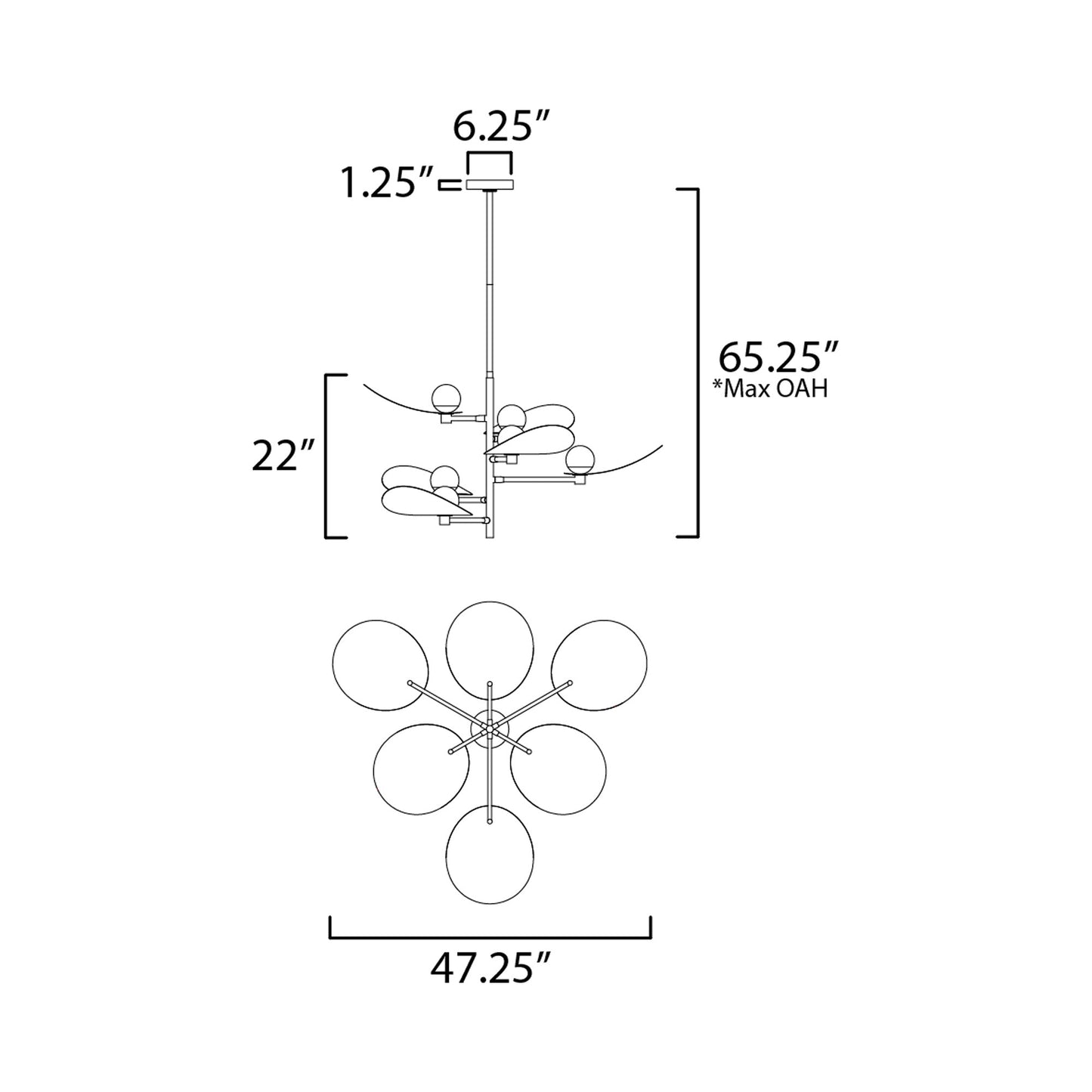 Pearl LED Pendant Light - line drawing.