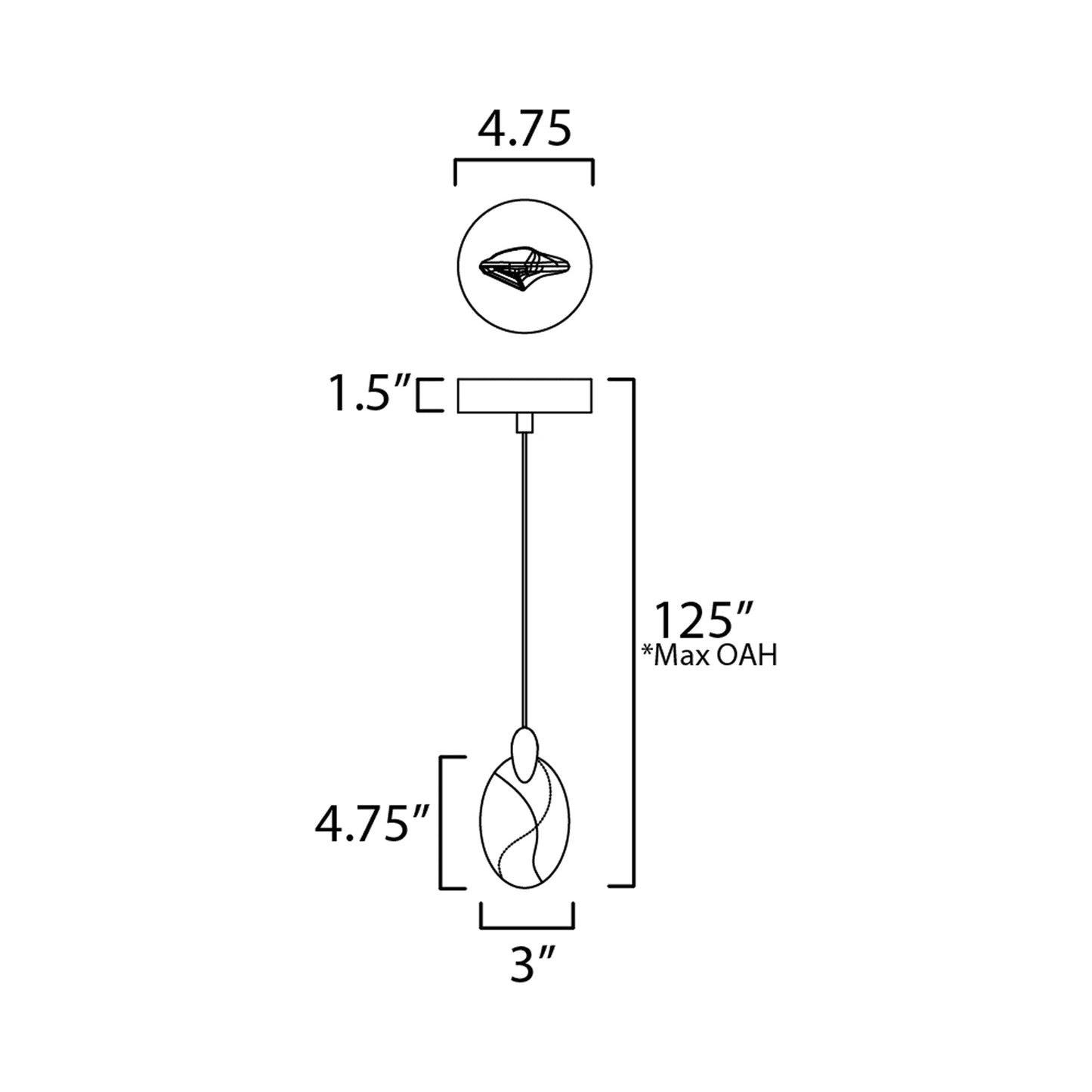 Pebble LED Single Pendant Light - line drawing.