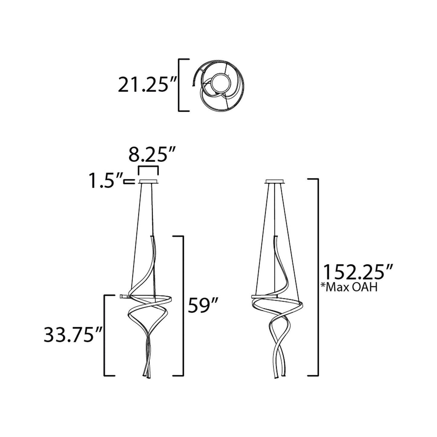 Serpentine LED Pendant Light - line drawing.