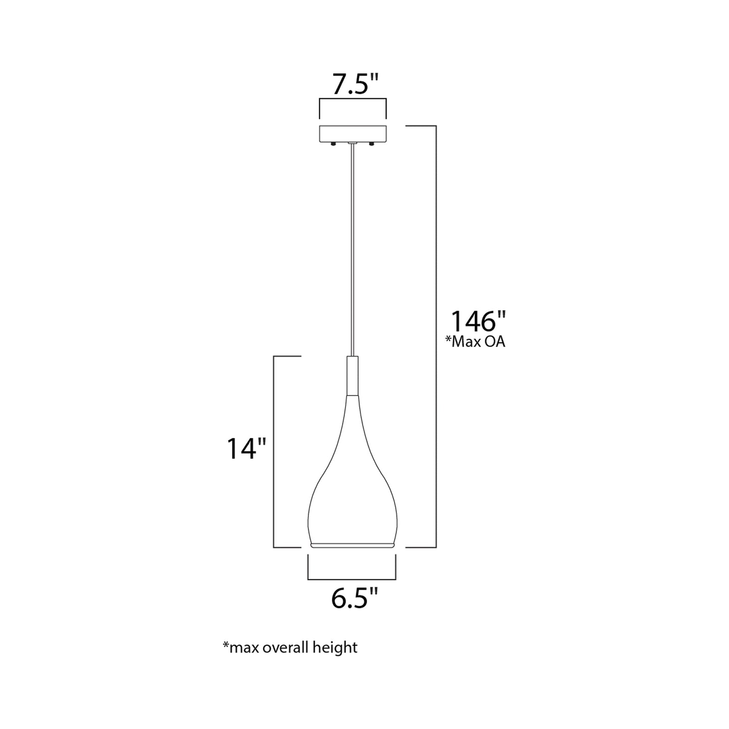 Teardrop Pendant Light - line drawing.
