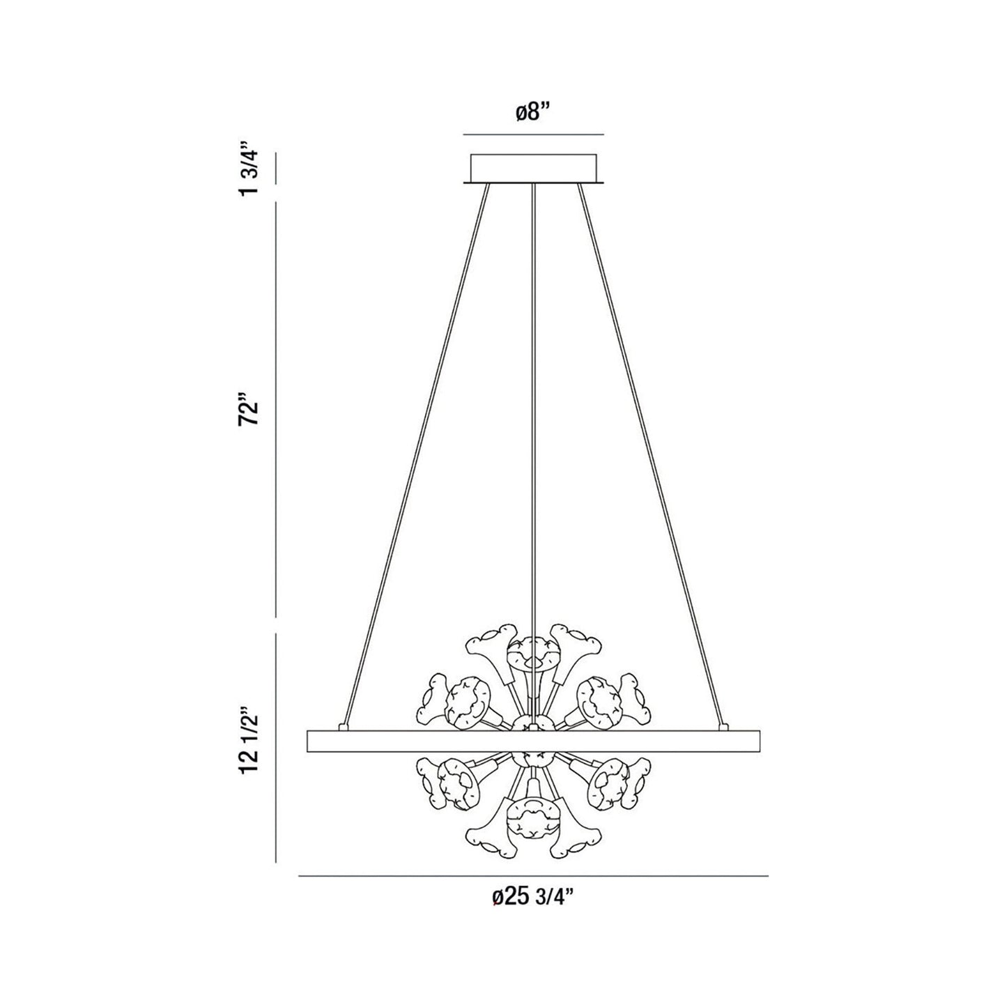 Clayton LED Chandelier - line drawing.
