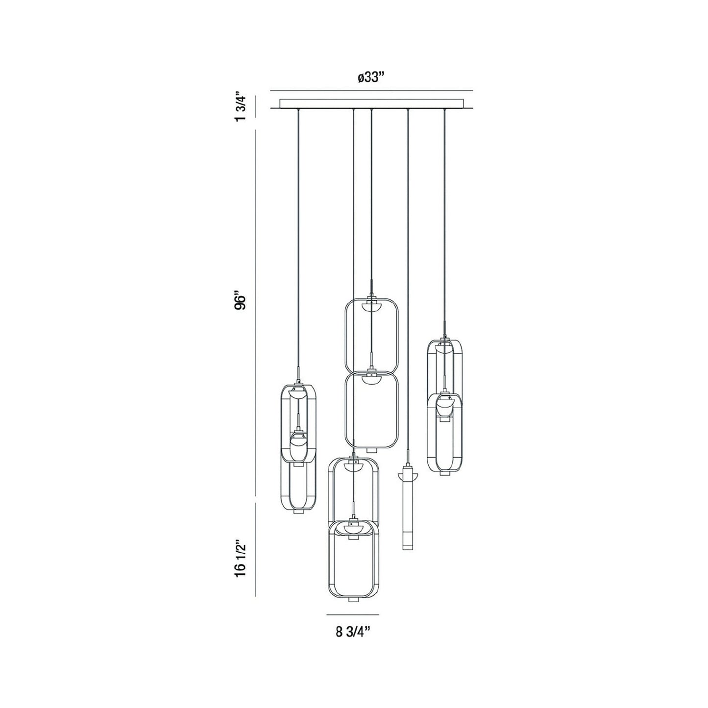 Dagmar LED Chandelier - line drawing.