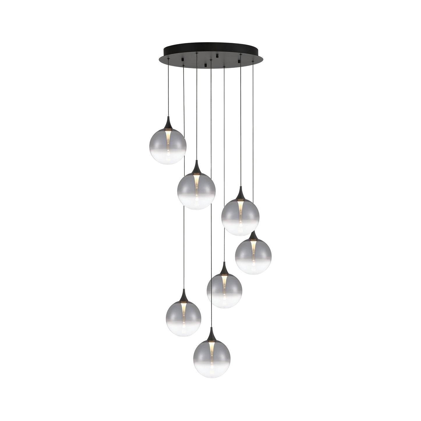 Iissa Round LED Chandelier in Matte Black/Smoked Glass.