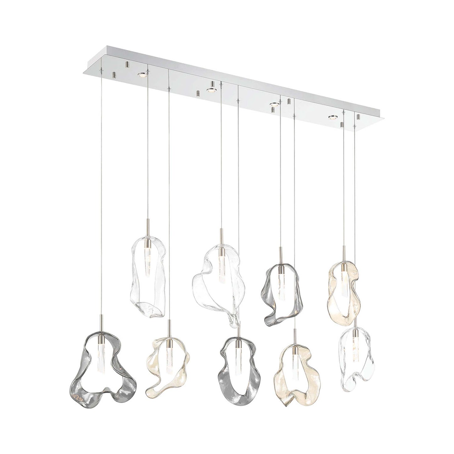 Norah Linear LED Chandelier in Polished Nickel.