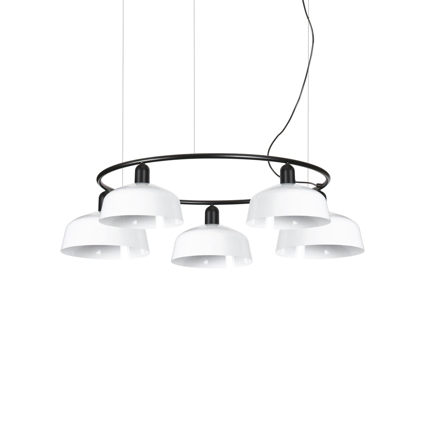 Tatawin Circular Pendant Light in Gloss White/Steel (10-Inch).