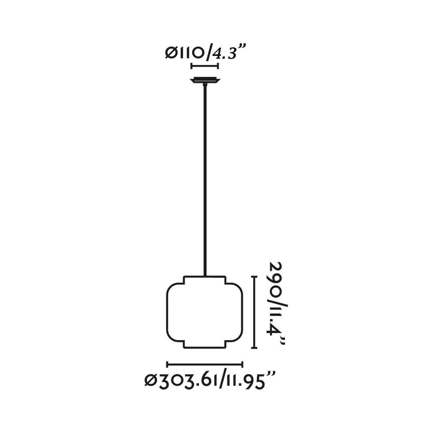 Tupai Pendant Light - line drawing.