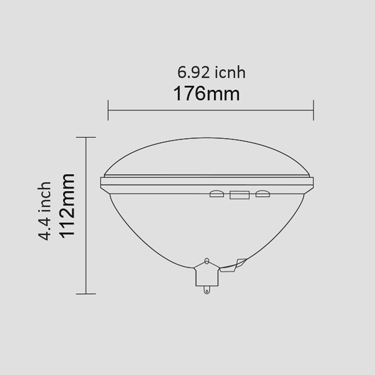 PAR56 23W 110V-130V 2500K 80CRI 1400lm LED Bulb - line drawing.