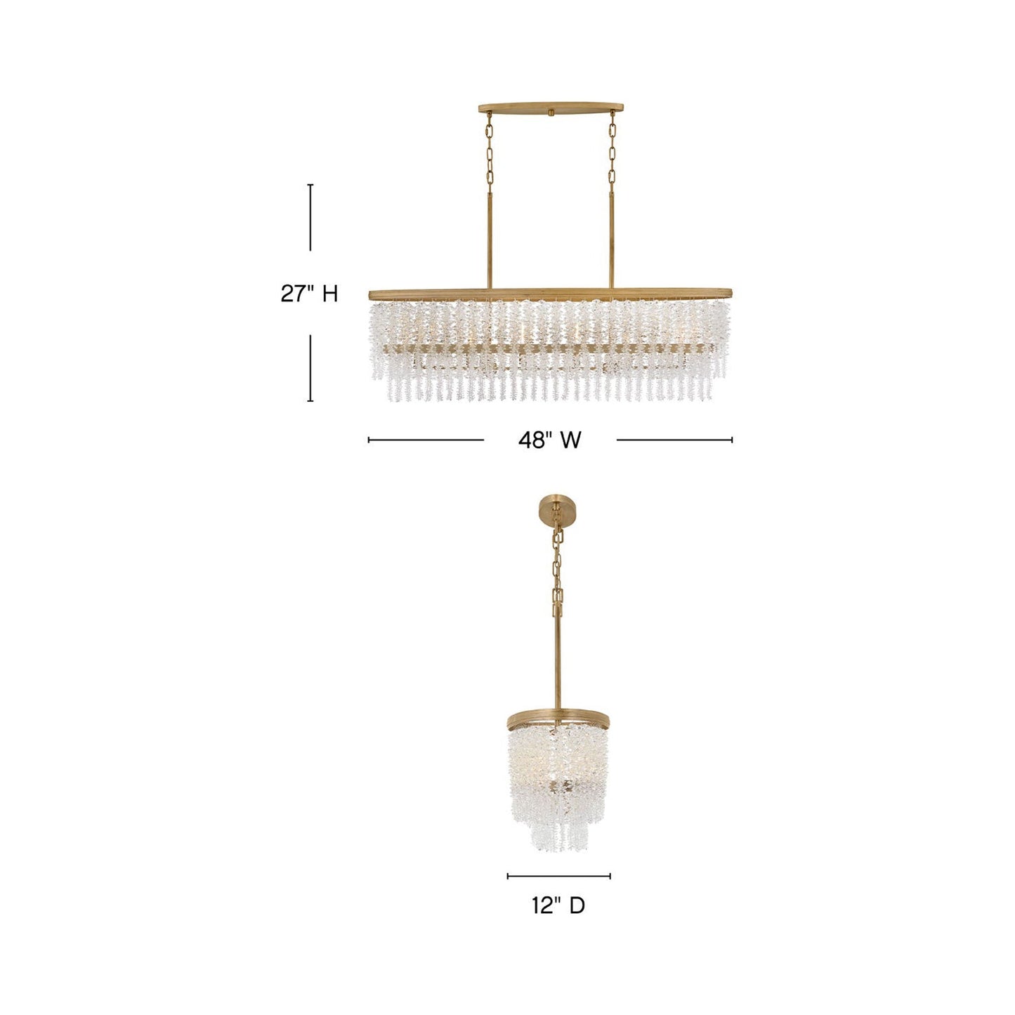 Rubina Linear Chandelier - line drawing.