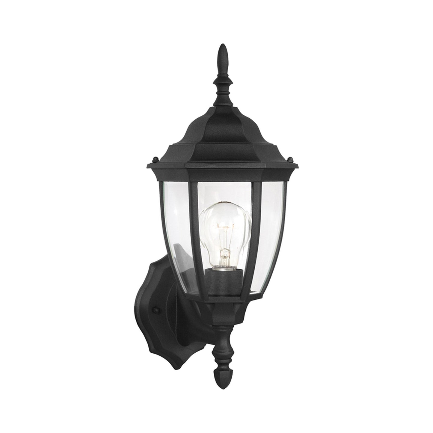 Bakersville Outdoor Oval Glass Wall Light in Black (Clear Beveled).