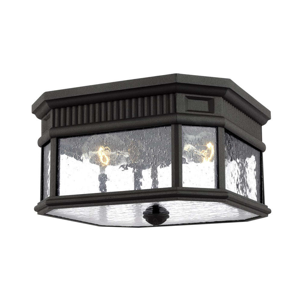 Cotswold Lane Outdoor Flush Mount Ceiling Light in Black (Clear Seeded).