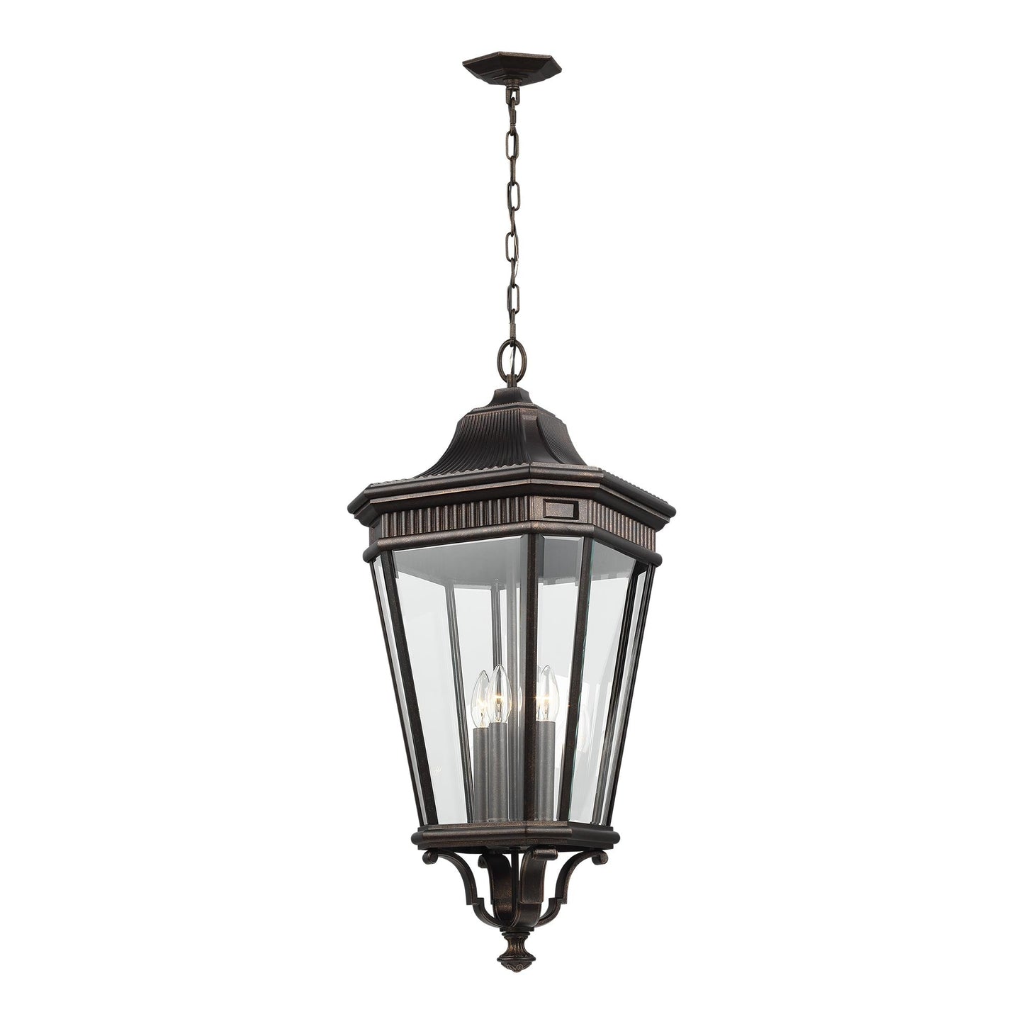 Cotswold Lane Outdoor Pendant Light in Grecian Bronze/Clear Beveled (Large).