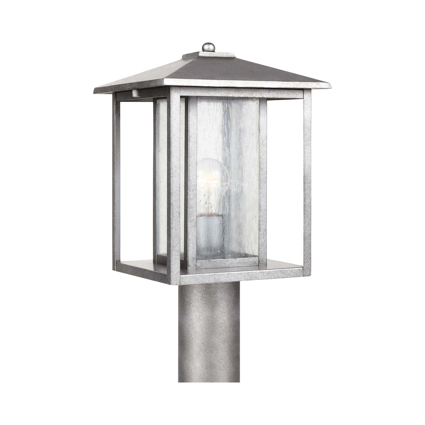 Hunnington Outdoor Post Light in Weathered Pewter (Clear Seeded).