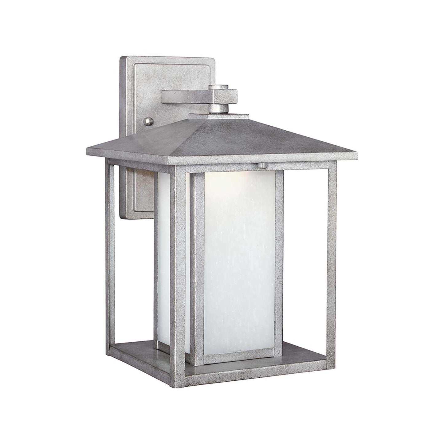 Hunnington Outdoor Wall Light in Weathered Pewter/Etched Seeded (14-Inch).