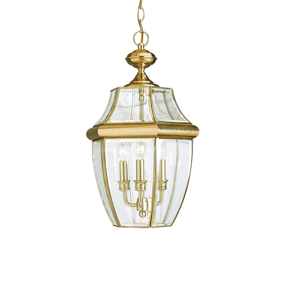 Lancaster Outdoor Pendant Light in Polished Brass.