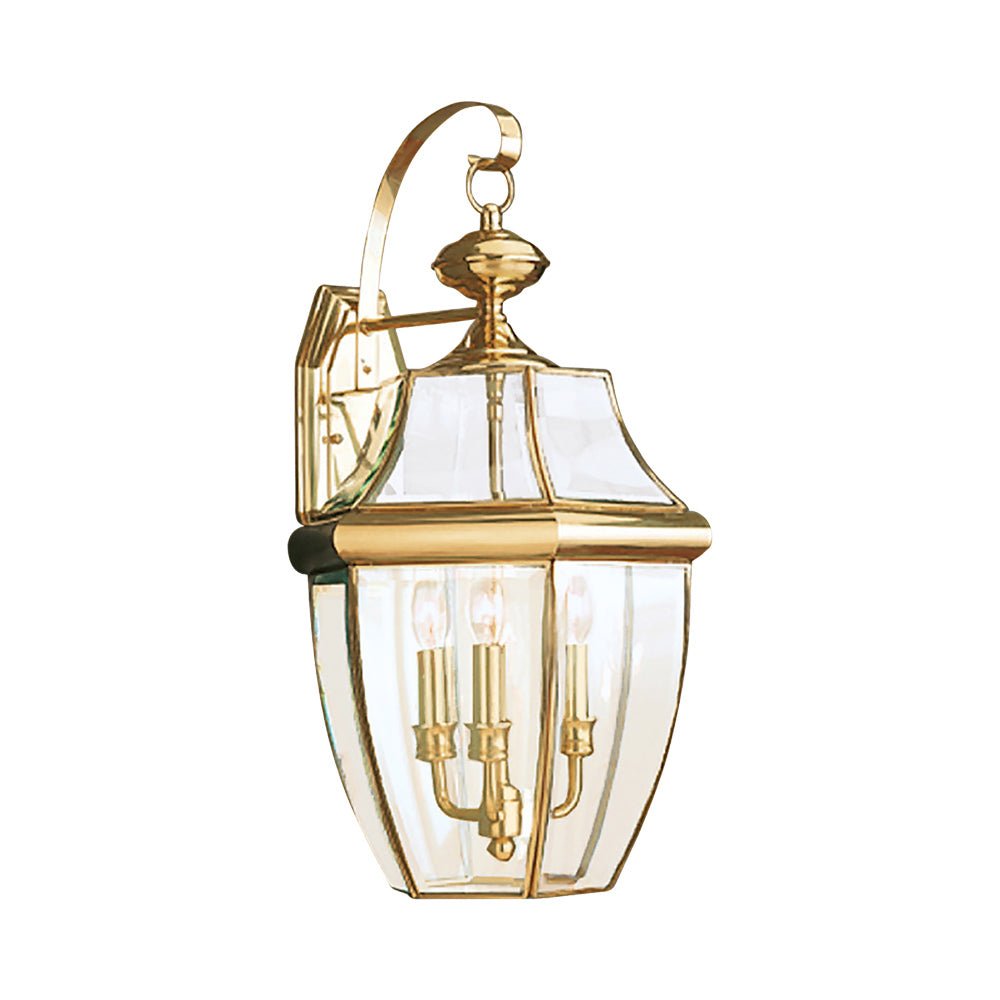 Lancaster Outdoor Wall Light in Polished Brass (23-Inch).
