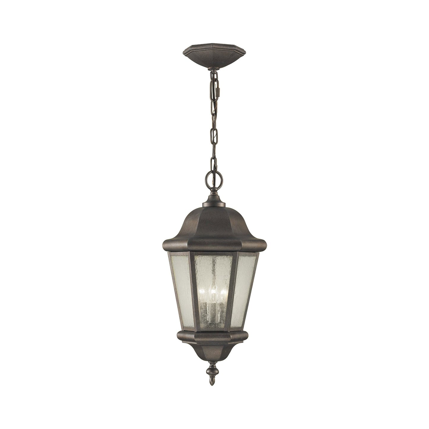 Martinsville Outdoor Pendant Light in Corinthian Bronze.