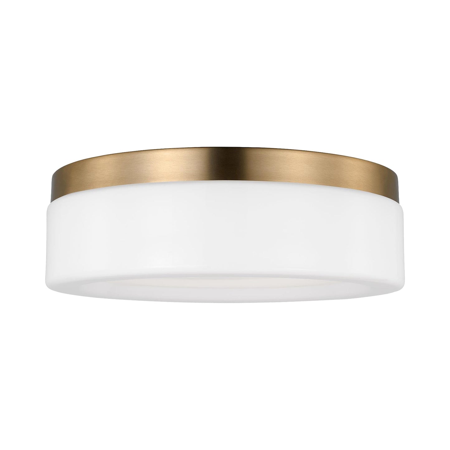 Rhett LED Flush Mount Ceiling Light in Satin Brass.