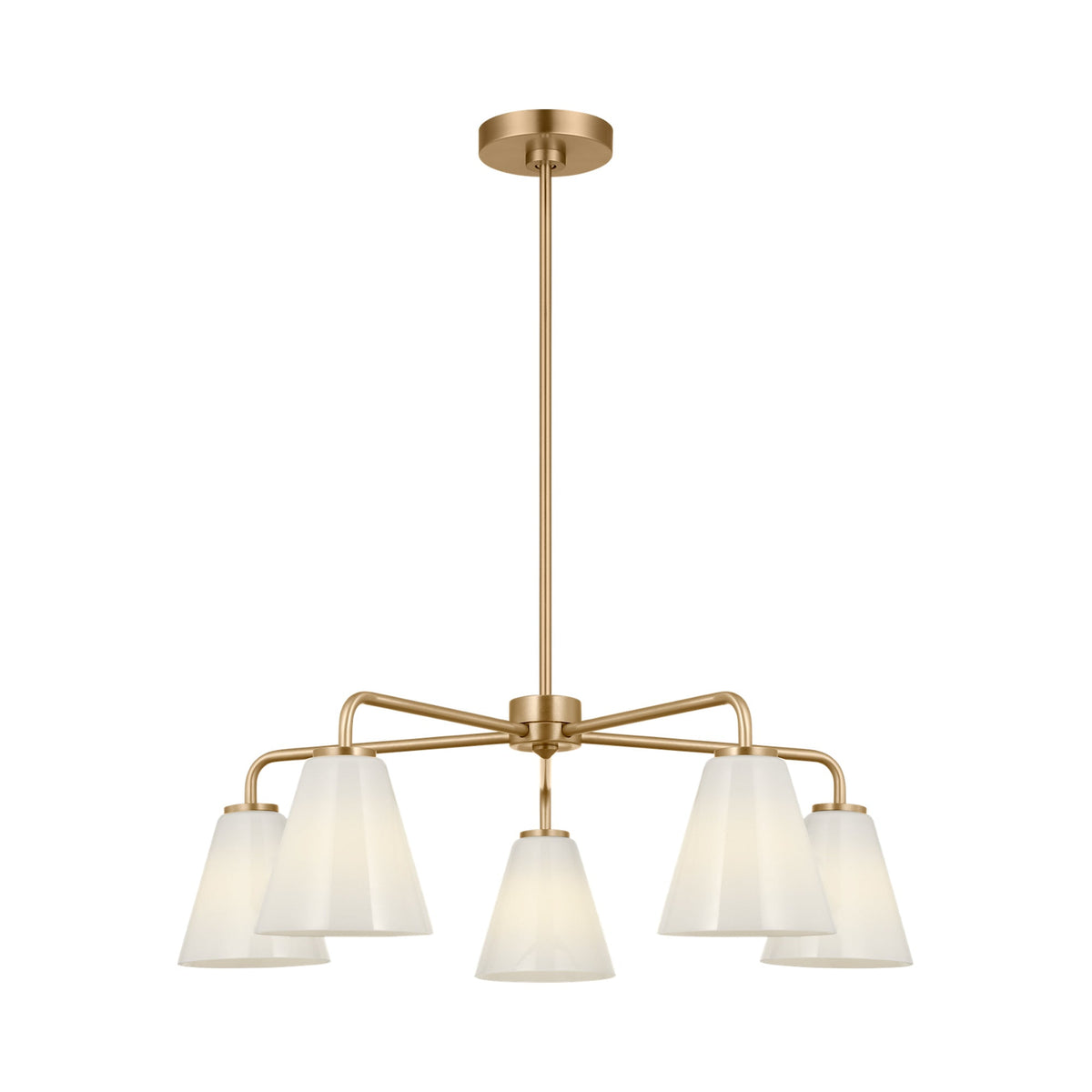 Senda Chandelier in Satin Brass/Milk Glass.