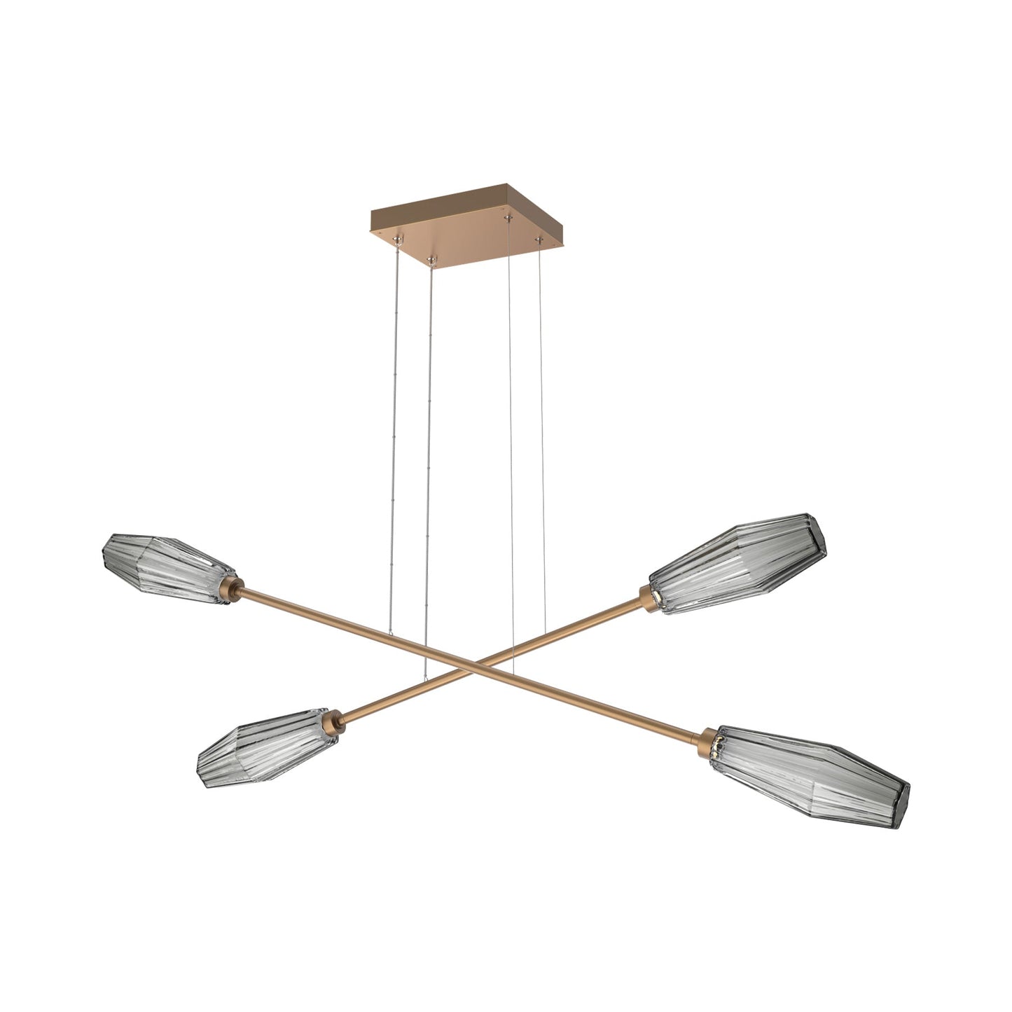 Aalto Double Moda Linear LED Chandelier in Novel Brass/Smoke Blown Glass.