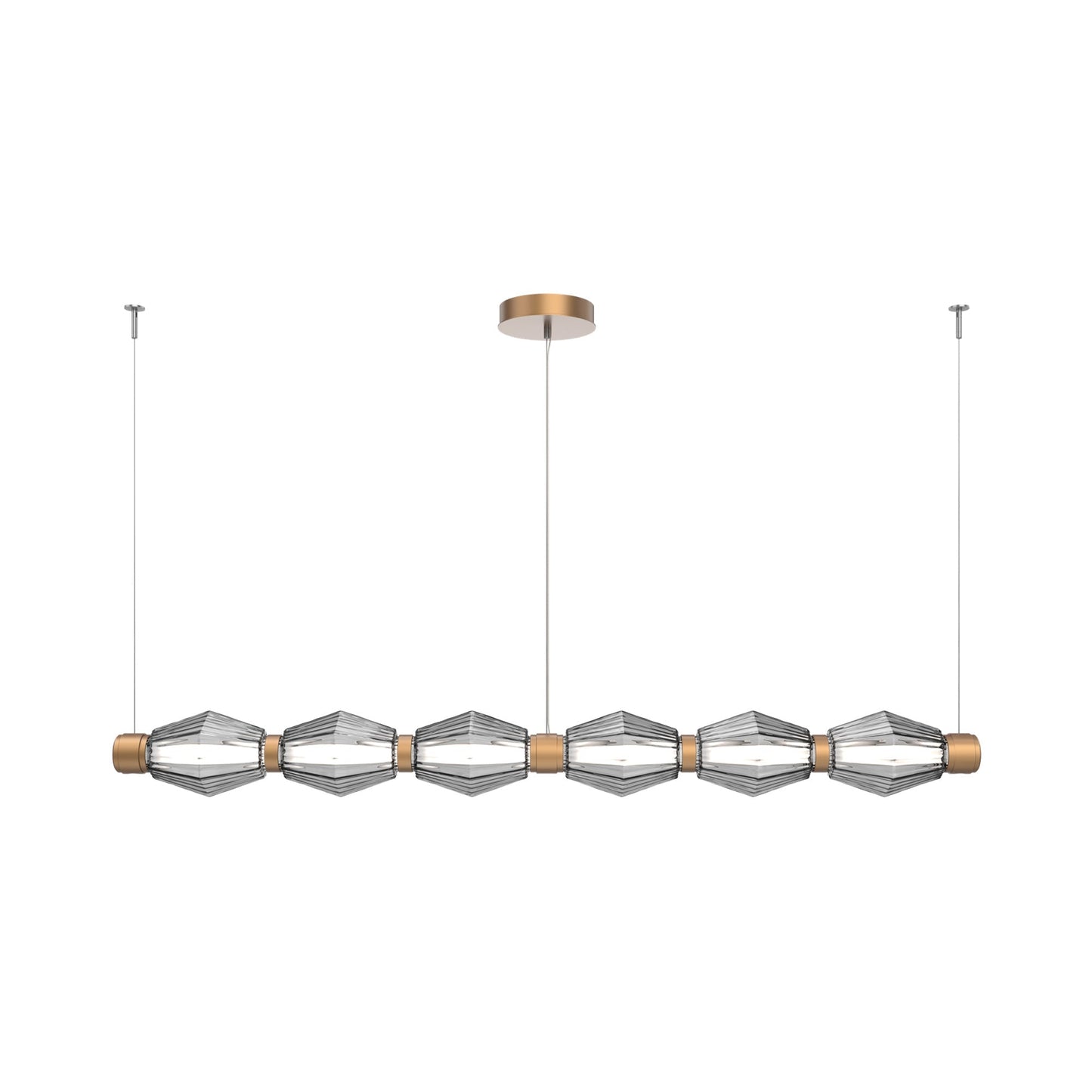 Aalto Mandrel Linear LED Chandelier in Novel Brass/Smoke Blown Glass (72.6-Inch).