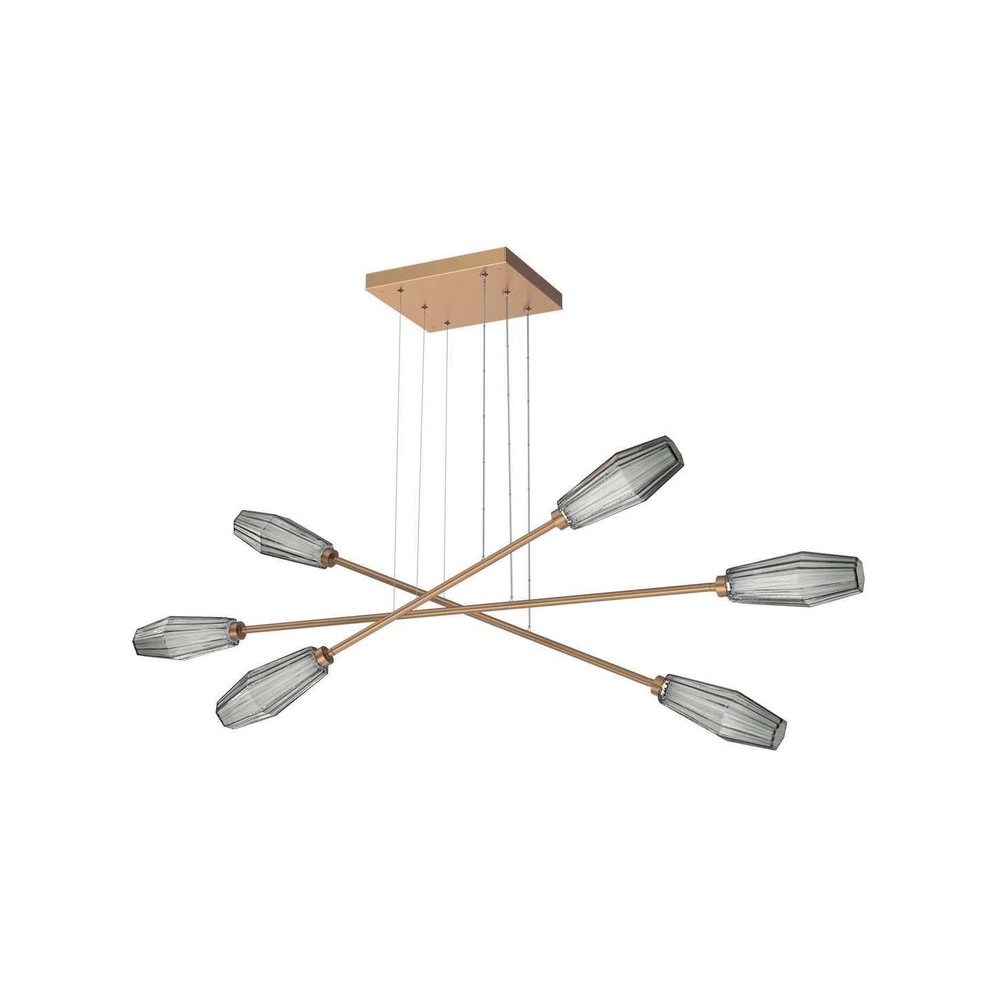 Aalto Triple Moda Linear LED Chandelier in Novel Brass/Smoke Blown Glass.