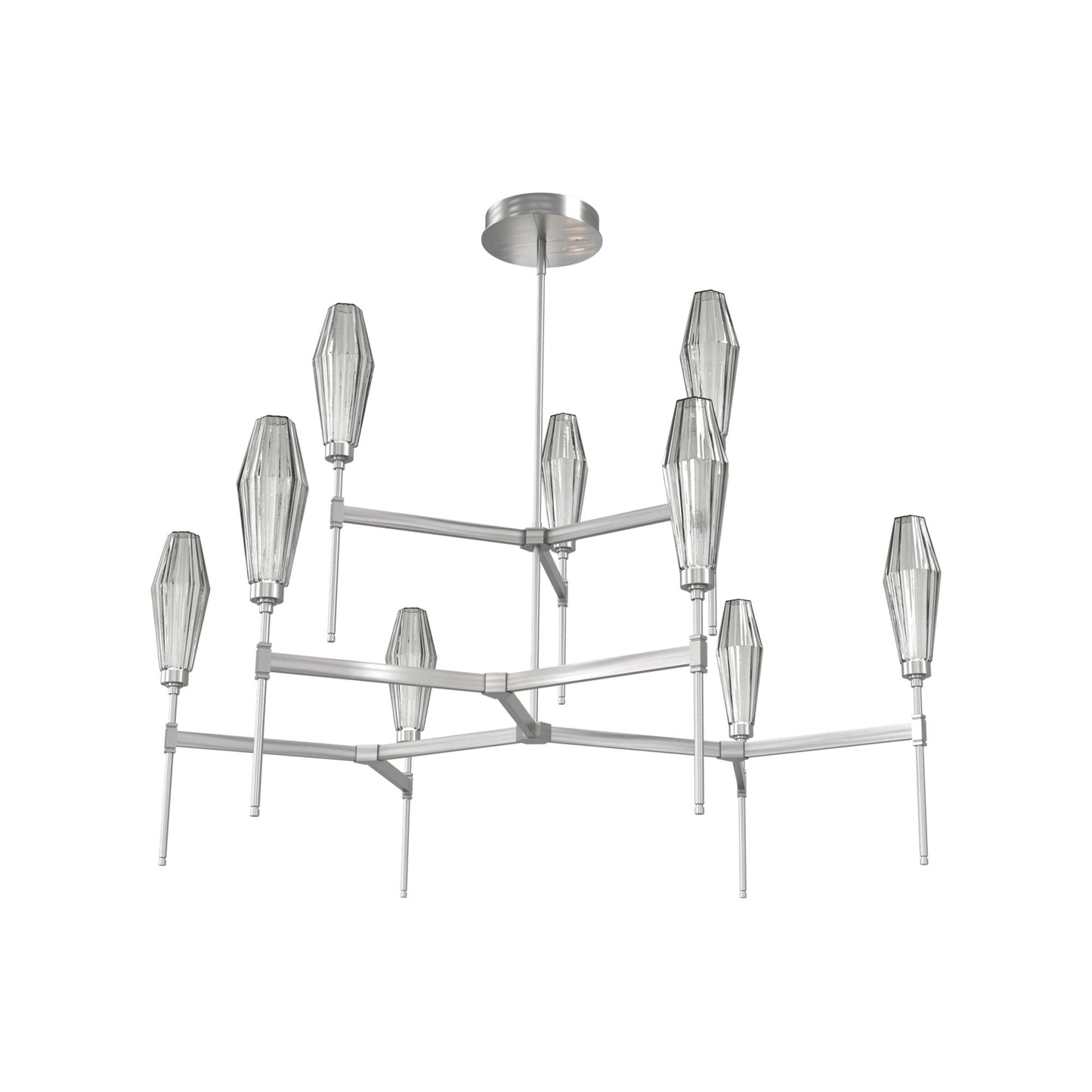 Aalto Two-Tier Round Belvedere LED Chandelier in Satin Nickel/Smoke Blown Glass.