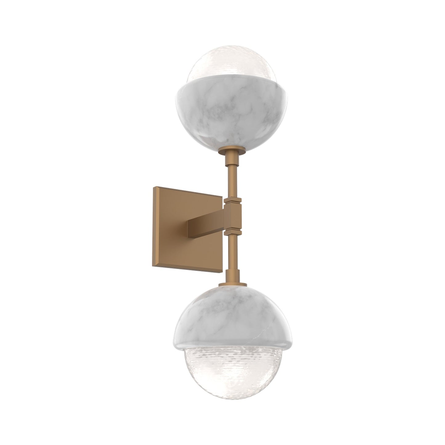Cabochon Double LED Wall Light in Novel Brass/White Blown Glass (White Marble).