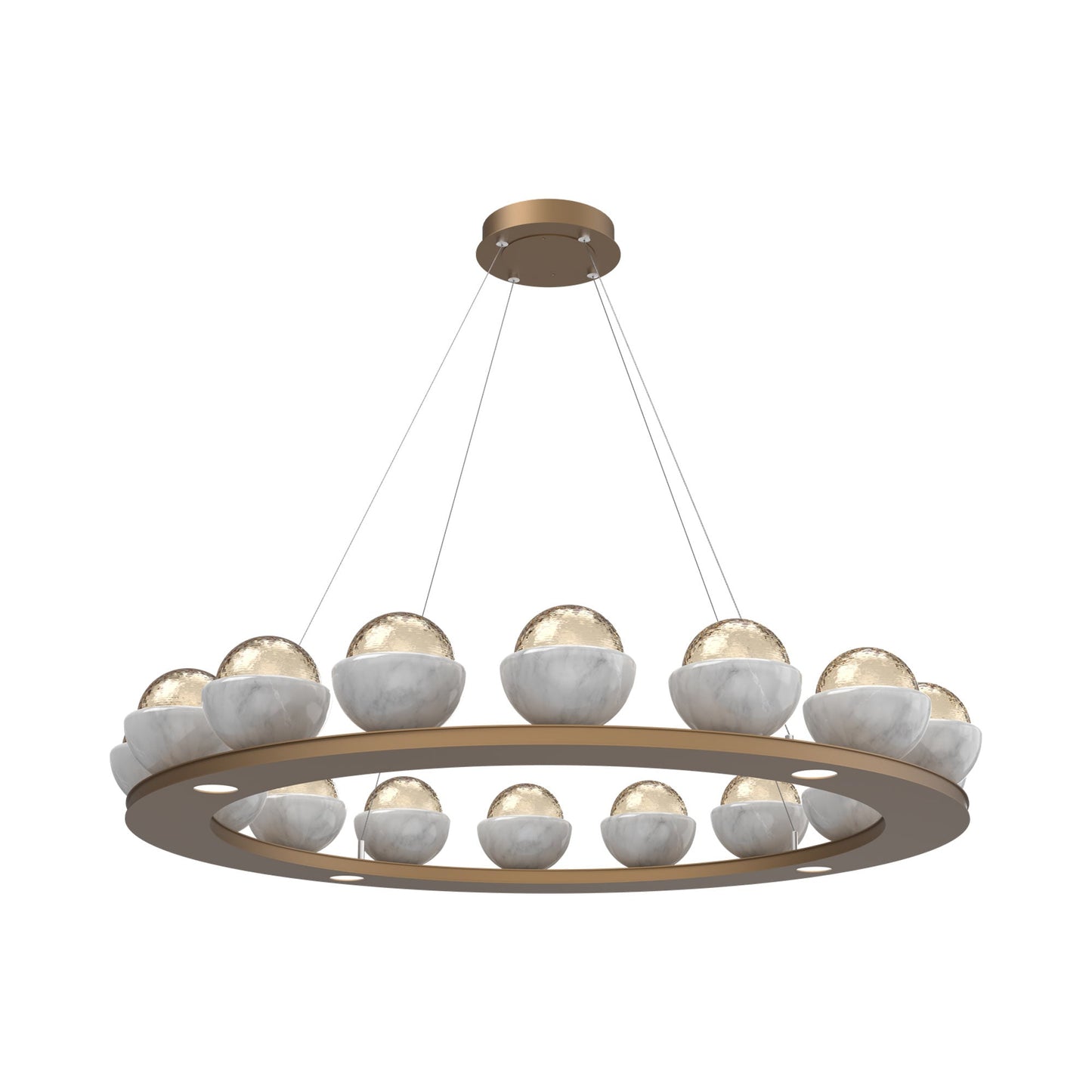 Cabochon Ring Amber LED Chandelier in Novel Brass/White Marble (46.8-Inch).