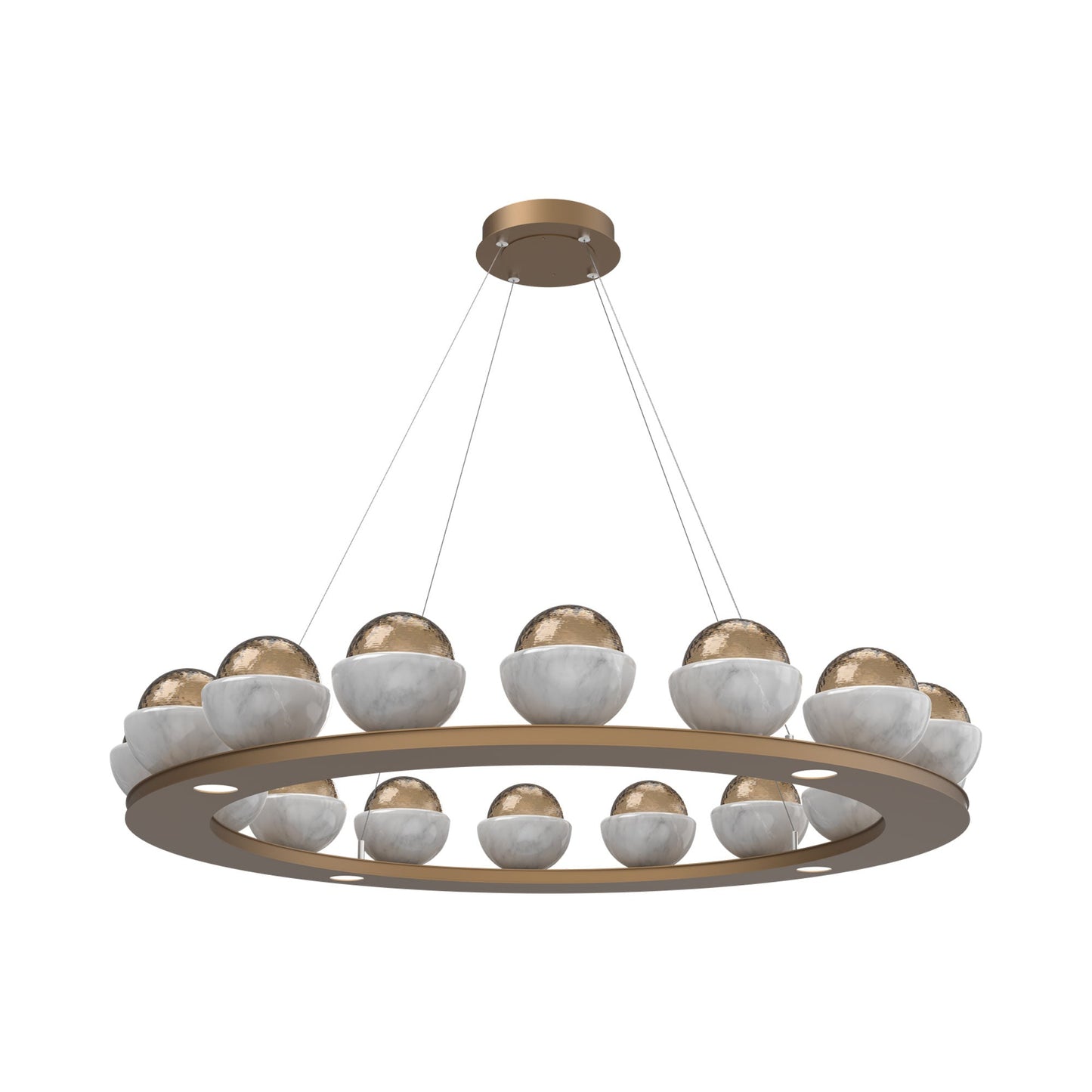 Cabochon Ring Bronze LED Chandelier in Novel Brass/White Marble (46.8-Inch).