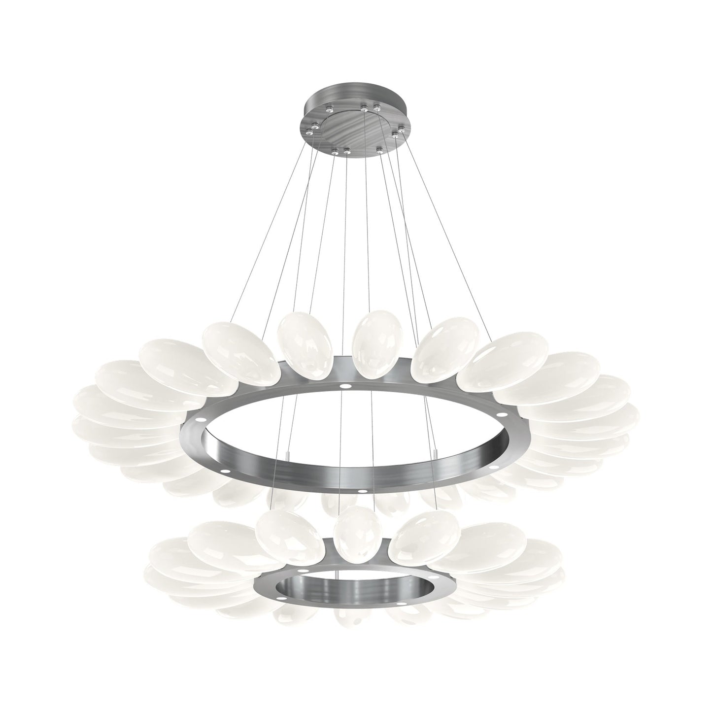 Fiori Two-Tier Radial Ring LED Chandelier in Satin Nickel.
