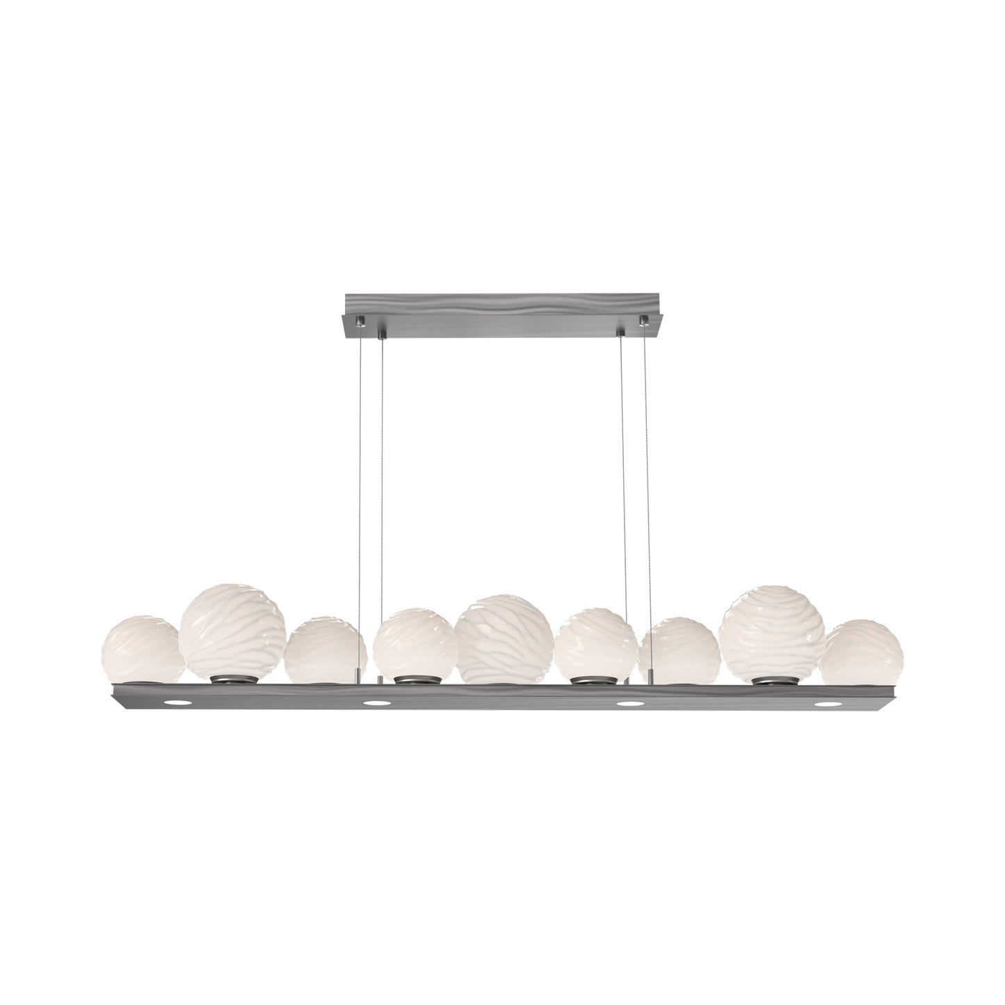 Gaia Linear LED Chandelier in Satin Nickel/White Blown Glass (59-Inch).