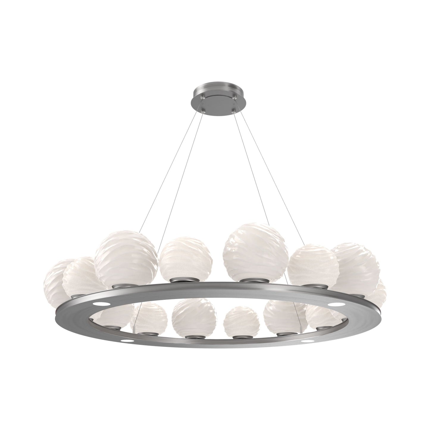 Gaia Ring LED Chandelier in Satin Nickel/White Blown Glass (48.5-Inch).