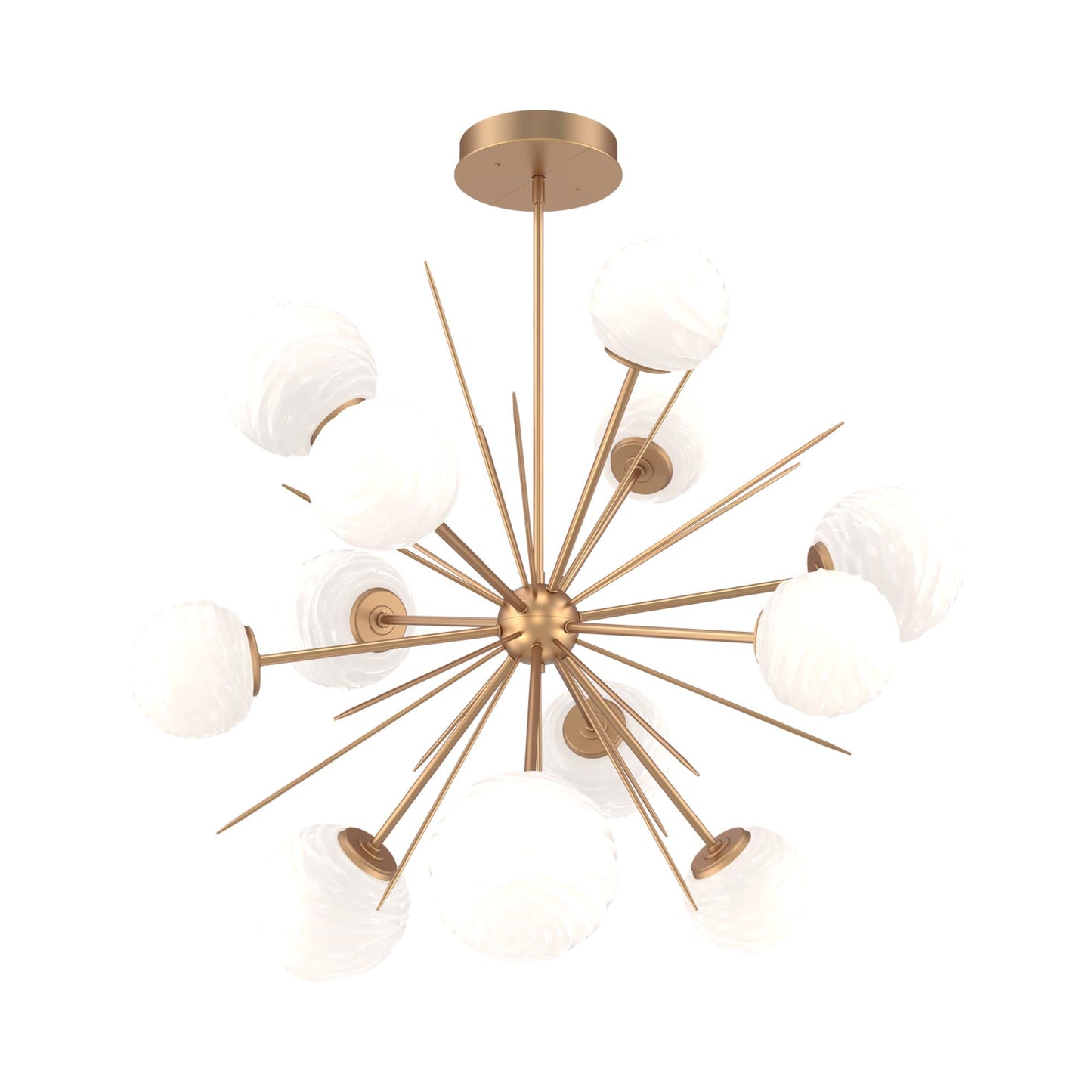 Gaia Starburst LED Chandelier in Novel Brass/White Blown Glass (43.1-Inch).