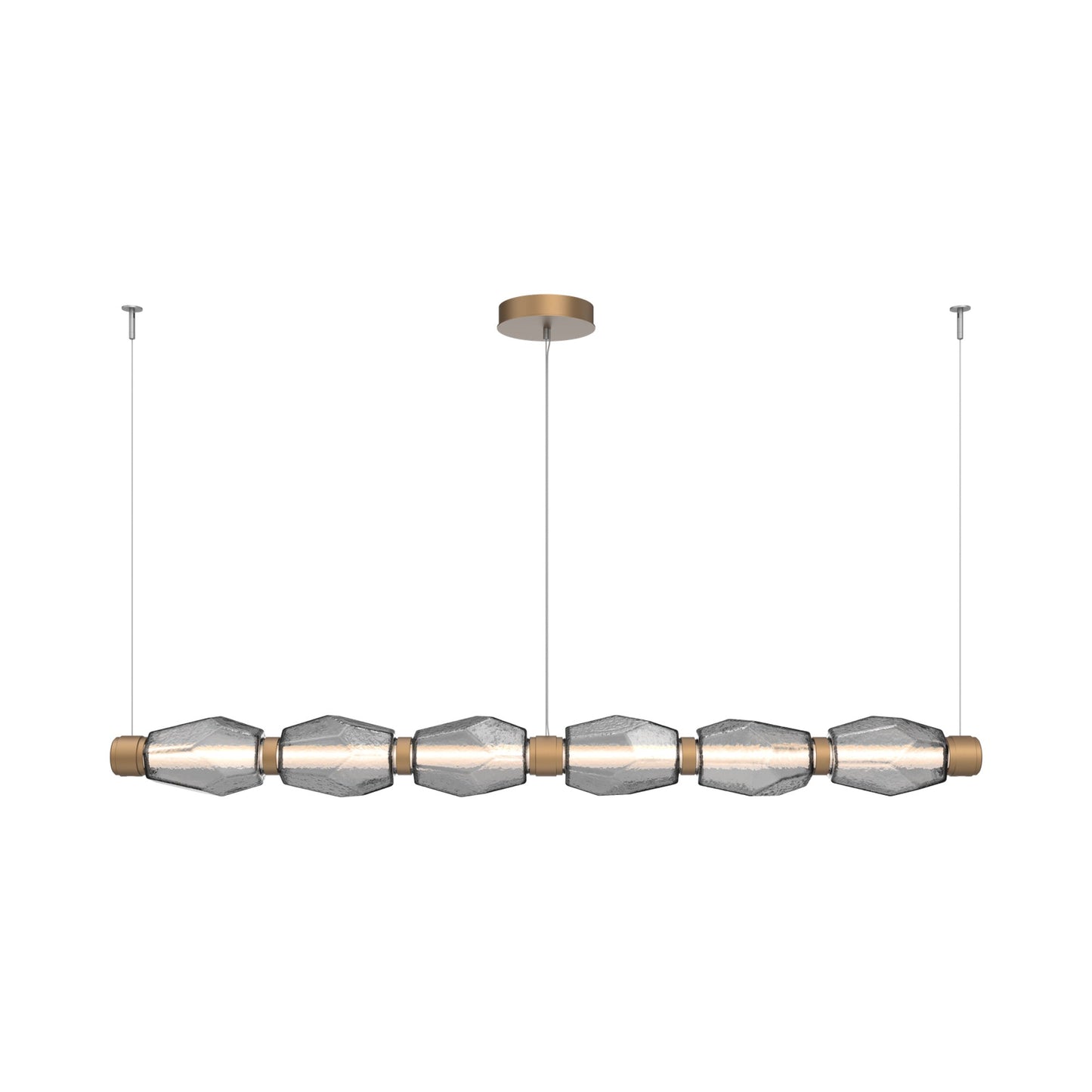 Gem Mandrel Linear LED Chandelier in Novel Brass/Smoke Blown Glass (74-Inch).